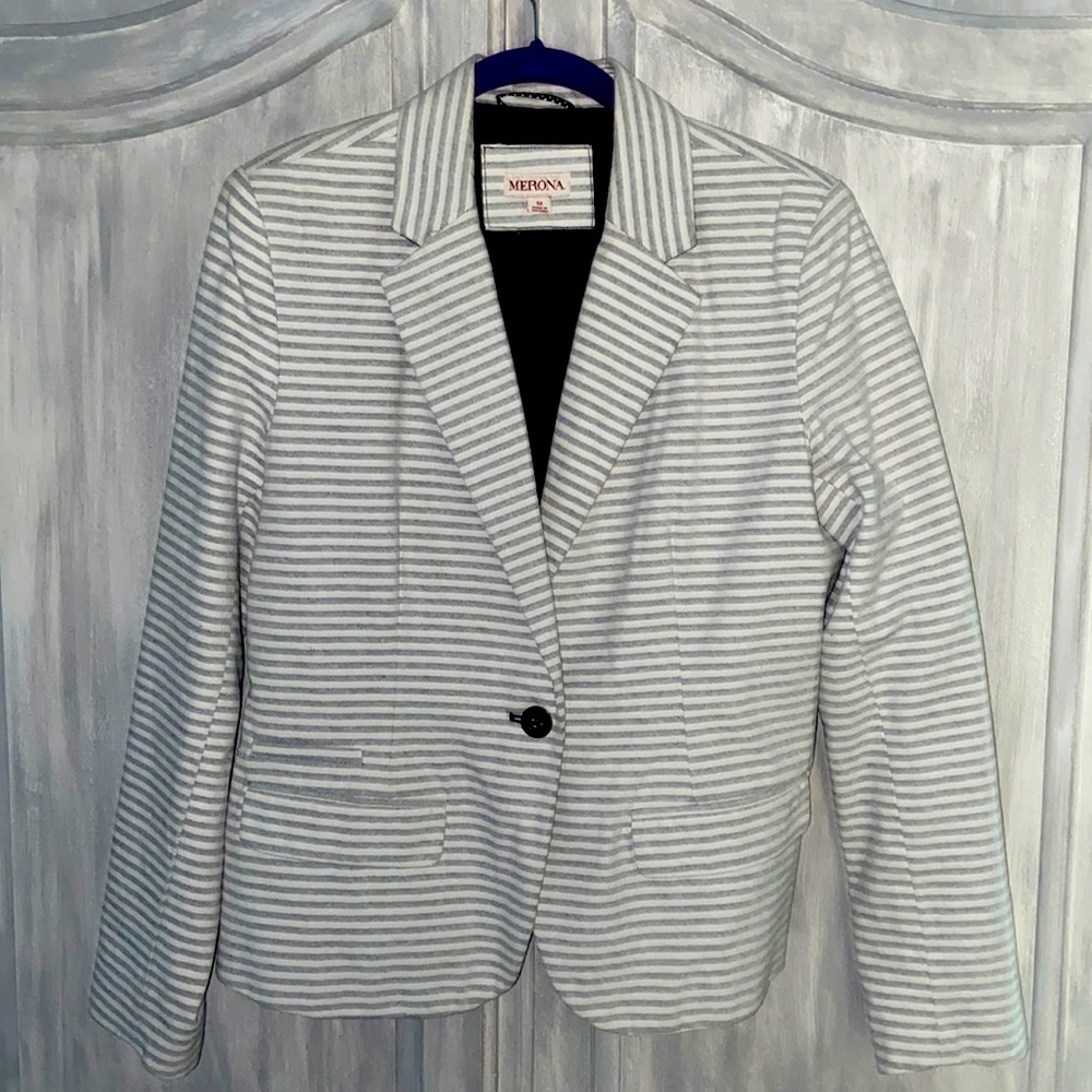 Merona  100 % Cotton Gray and White Blazer